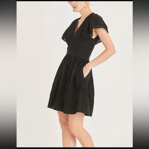 NWT Secret Mission Lorelei Black Eyelet Flutter Sleeve Mini Dress M